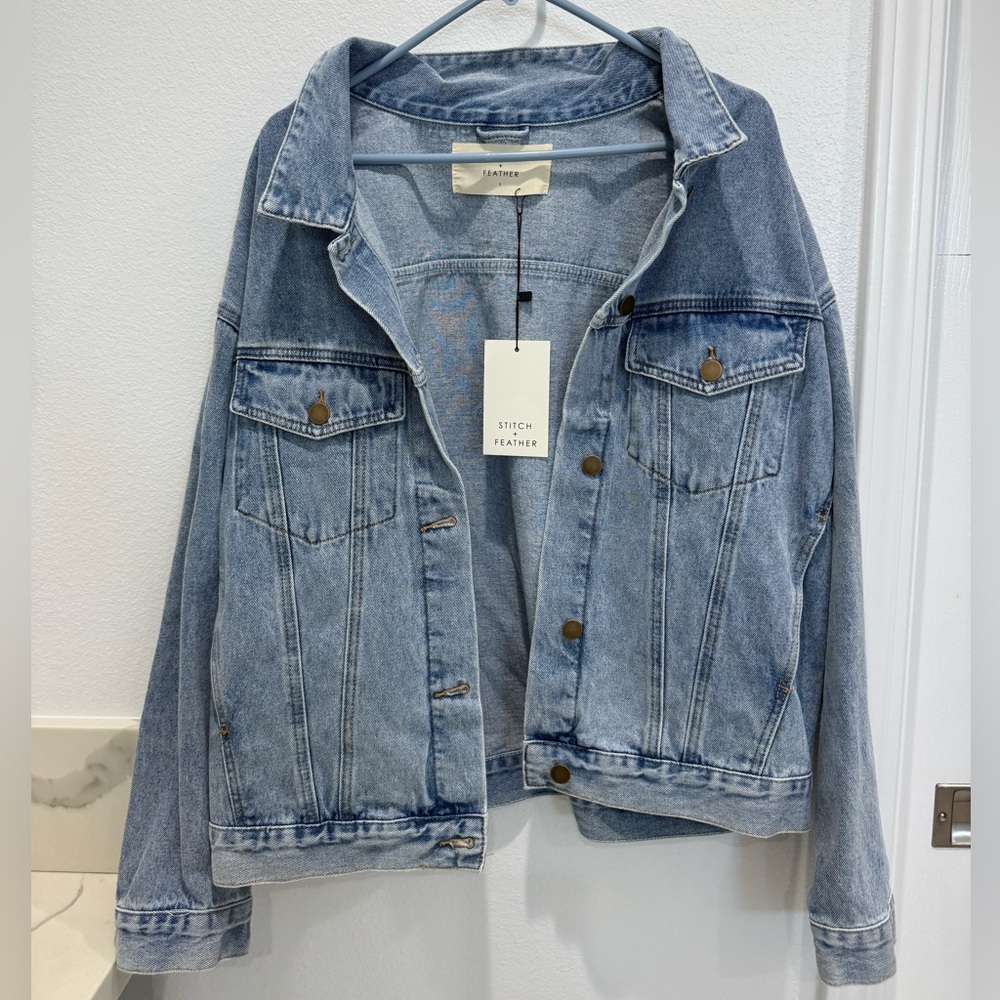 NWT Stitch + Feather Double Take Oversized Denim Jacket